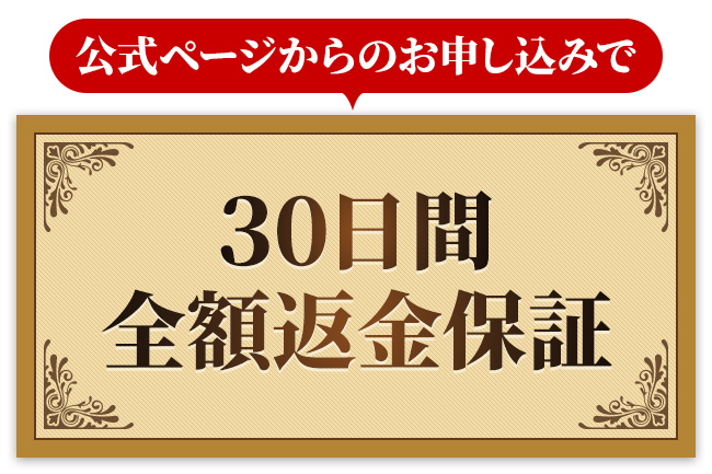 公式ページからのお申し込みで30日間全額返金保証